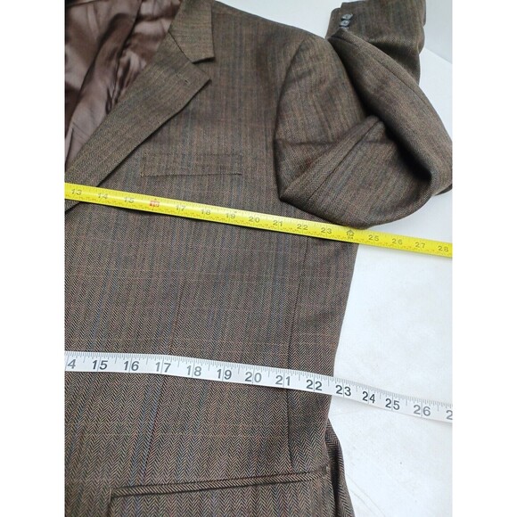 Izod Mens Brown Herrigbone Wool Blazer Sport Coat 46L 2 Buttons - Picture 6 of 10